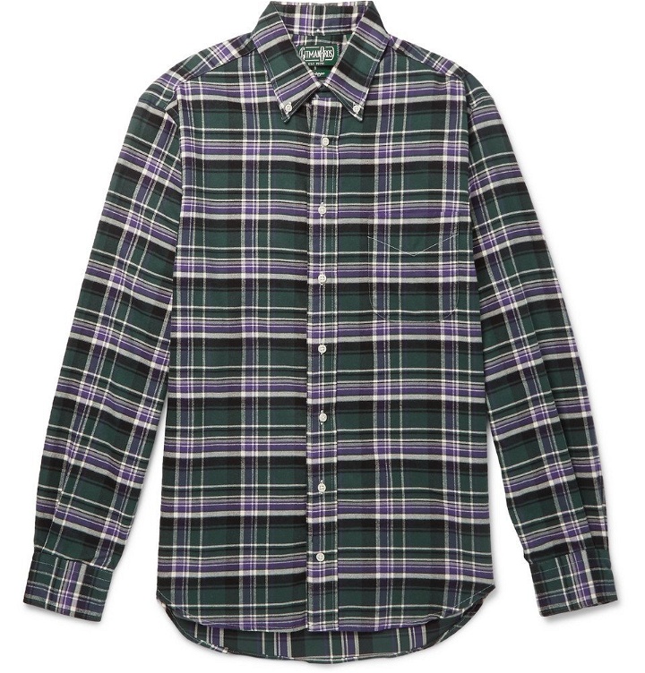 Photo: Gitman Vintage - Slim-Fit Button-Down Collar Checked Brushed Cotton-Flannel Shirt - Men - Green