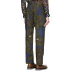 Dries Van Noten Khaki and Navy Satin Floral Trousers