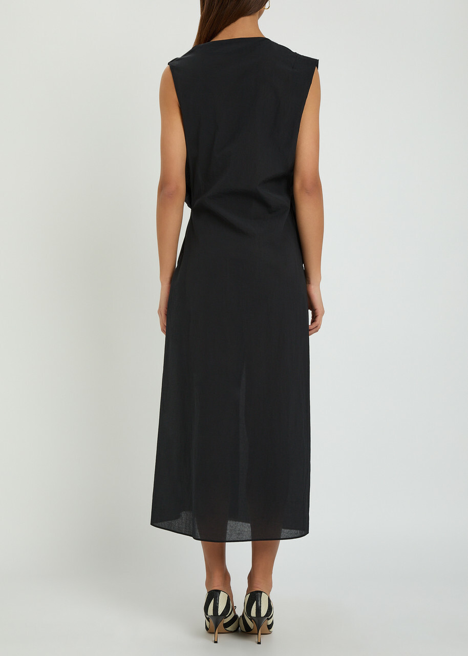 Jacquemus La Robe Drap Draped Cotton-blend Midi Dress Black