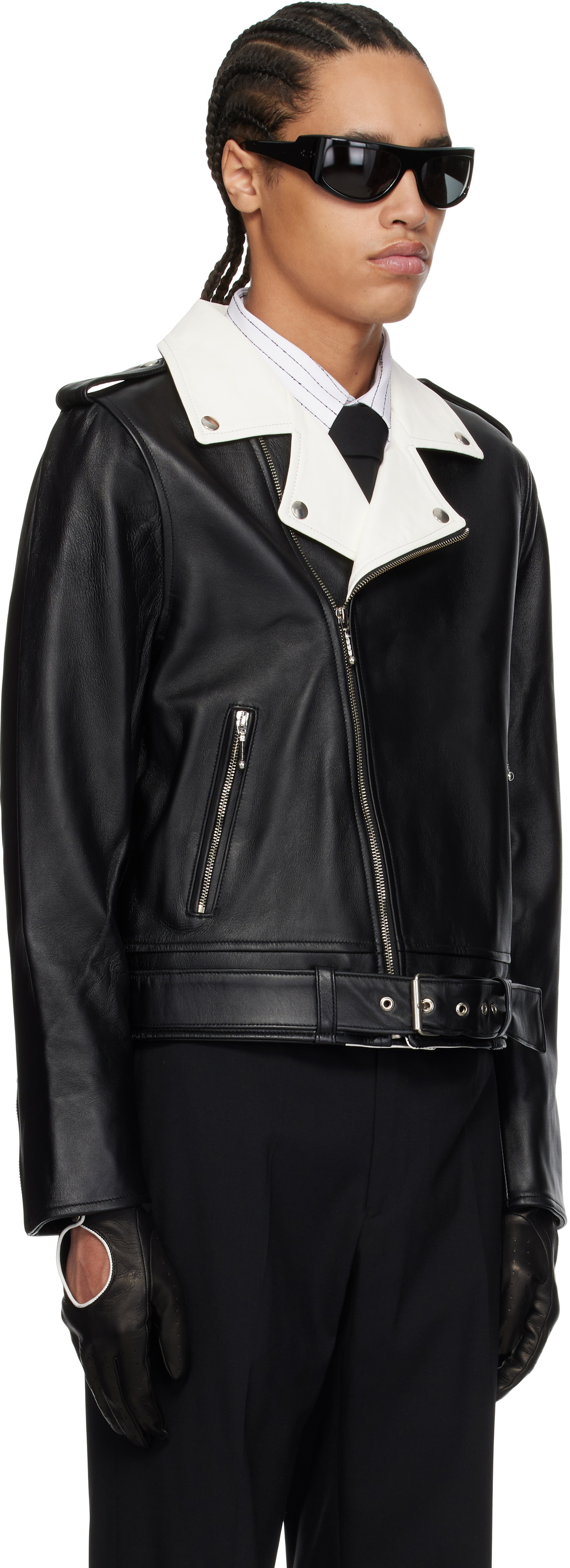 Ernest W. Baker Black & White Perfecto Leather Jacket