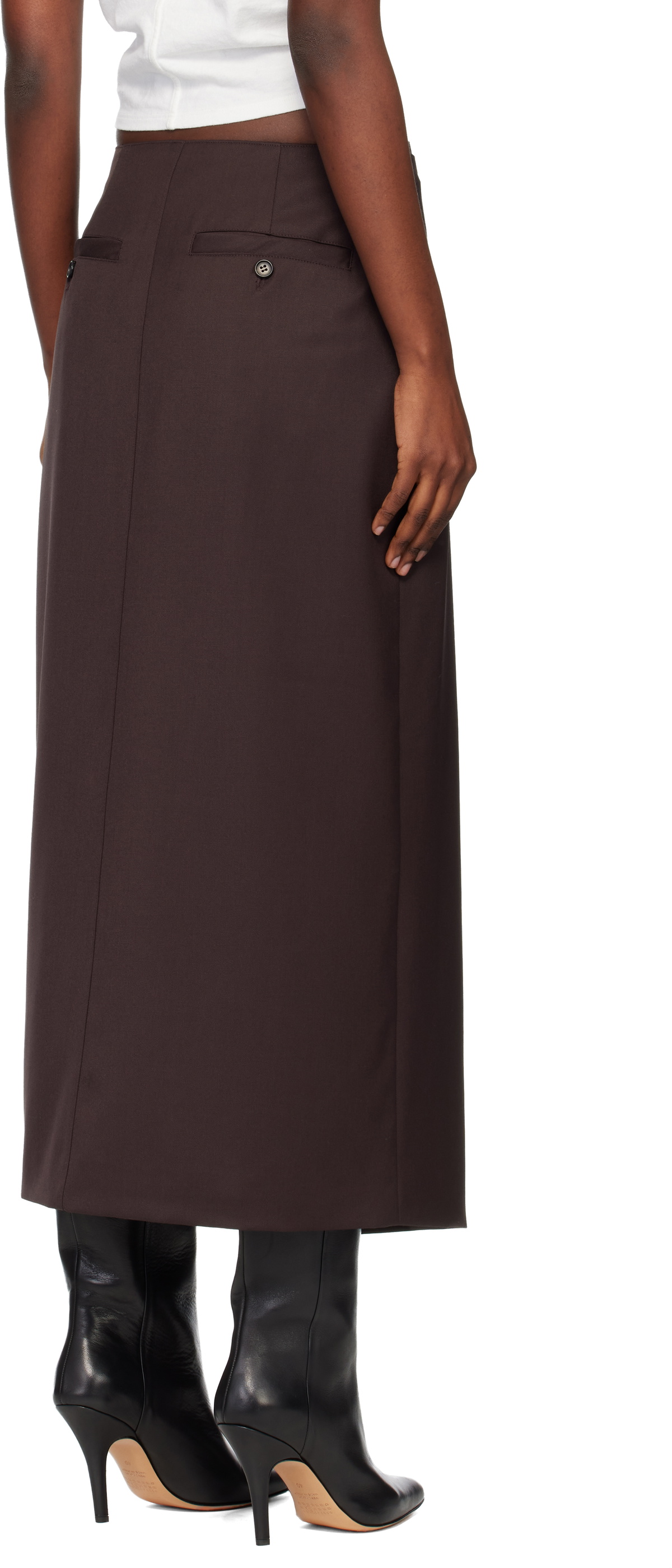 TONYWACK Brown Wool Wrap Midi Skirt