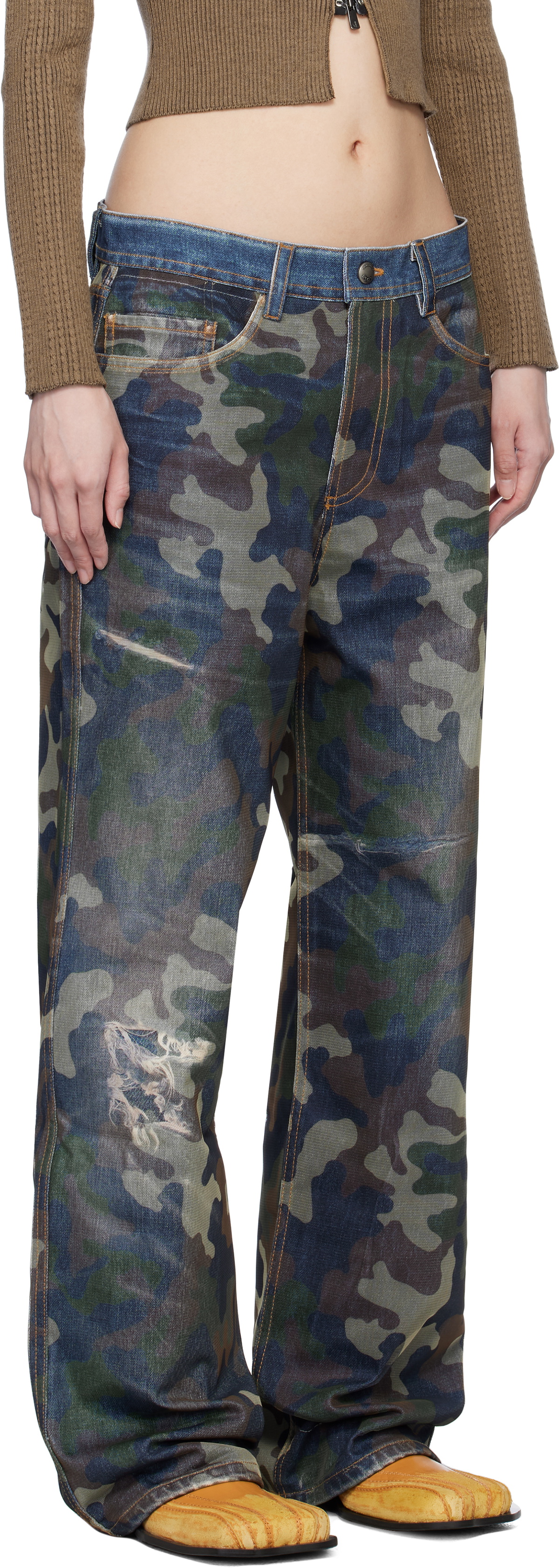 Andersson Bell Blue & Green Mesh Layered Printed Jeans