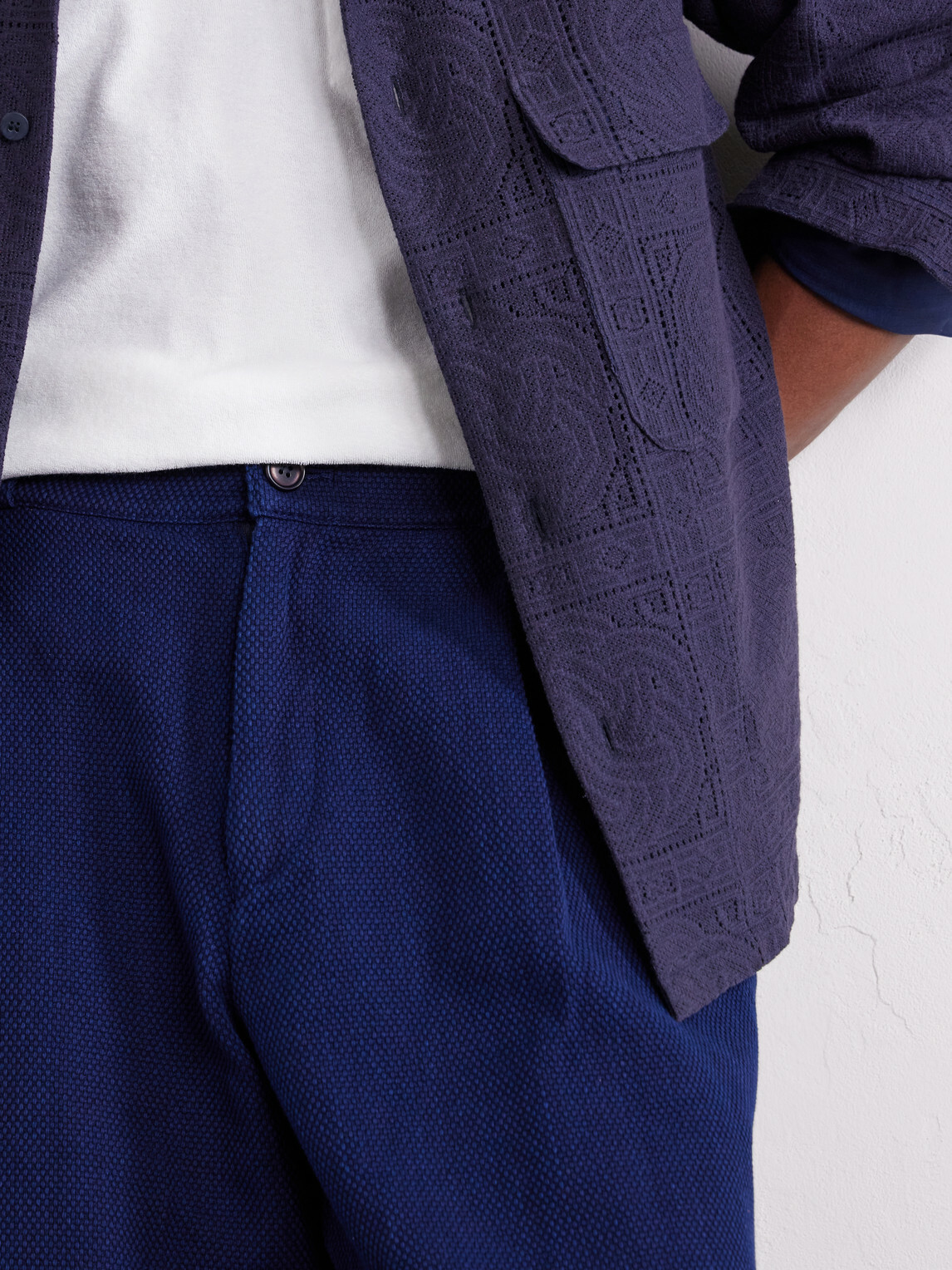 Blue Blue Japan - Wide-Leg Pleated Sashiko Cotton Shorts - Blue