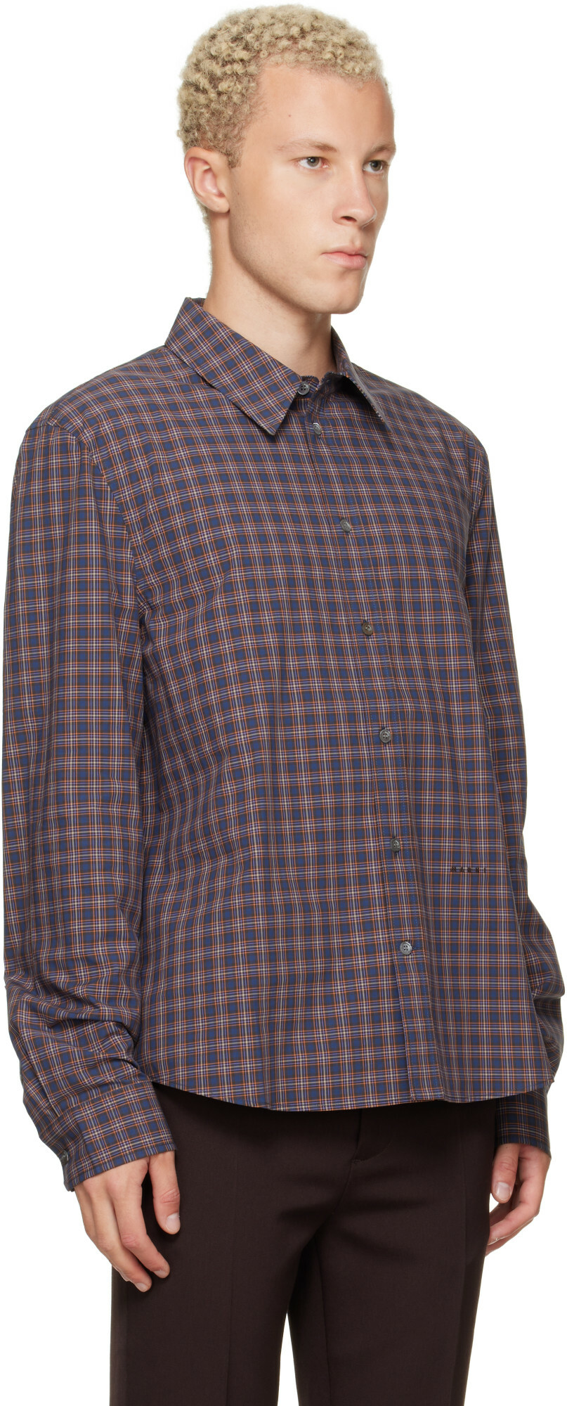 Marni Navy Checked Cotton Shirt