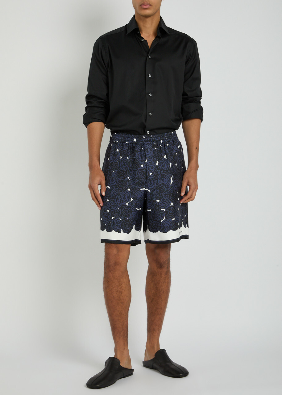 Givenchy Floral-print Silk Shorts Navy