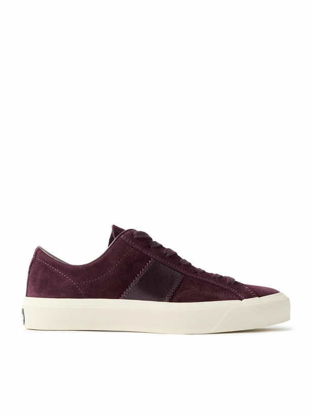 Photo: TOM FORD - Cambridge Leather-Trimmed Suede Sneakers - Burgundy