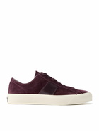 TOM FORD - Cambridge Leather-Trimmed Suede Sneakers - Burgundy