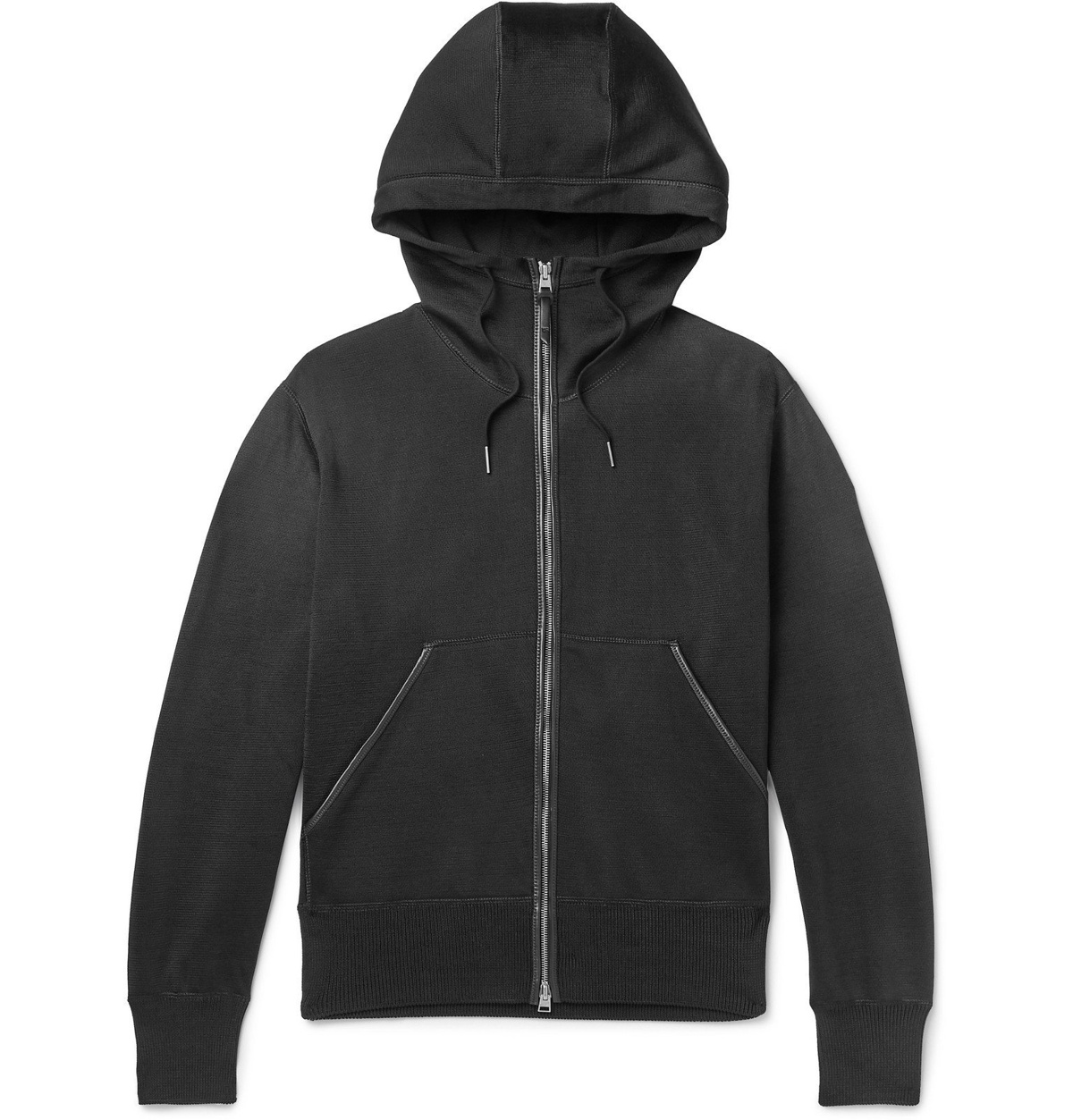 TOM FORD - Leather-Trimmed Jersey Zip-Up Hoodie - Black TOM FORD
