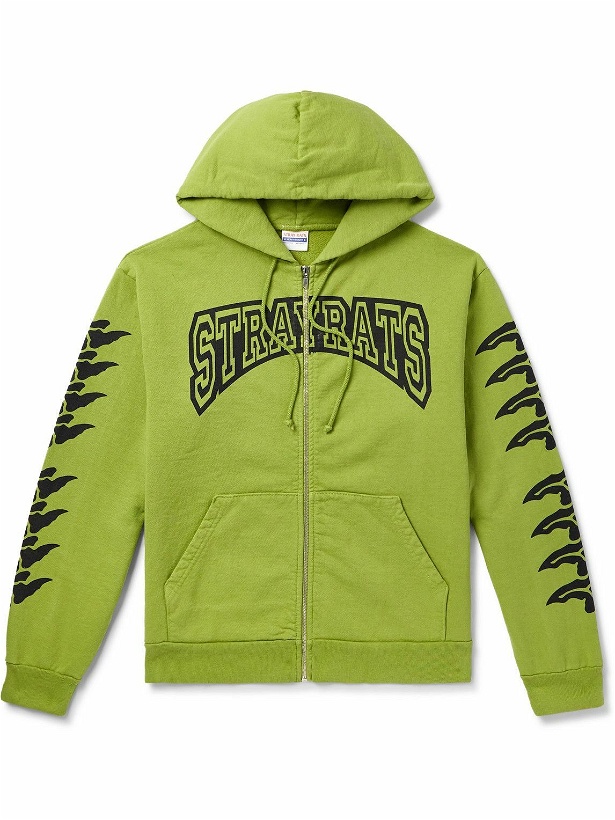 Photo: Stray Rats - Logo-Print Cotton-Jersey Zip-Up Hoodie - Green
