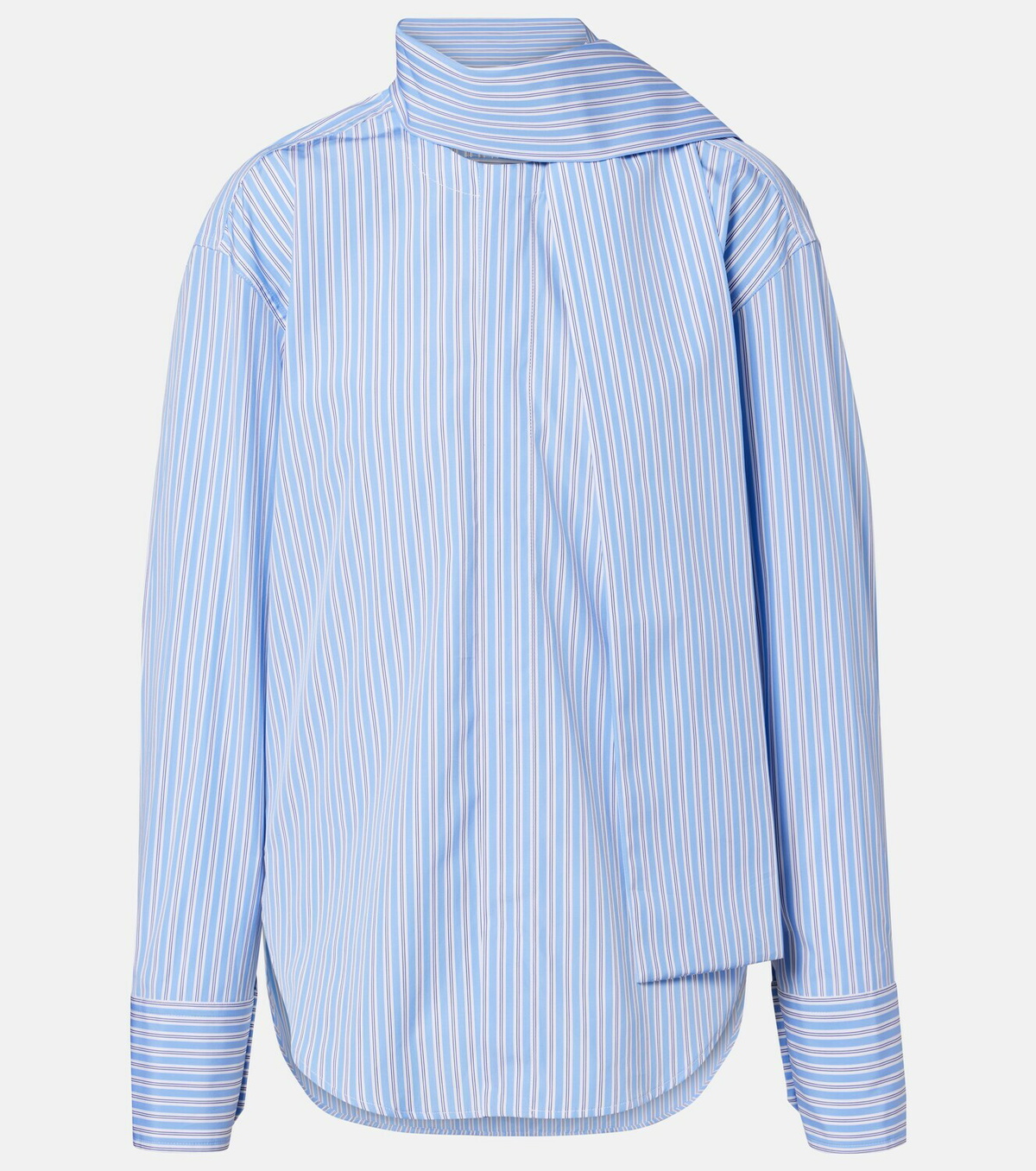 Plan C Scarf-detail striped cotton shirt