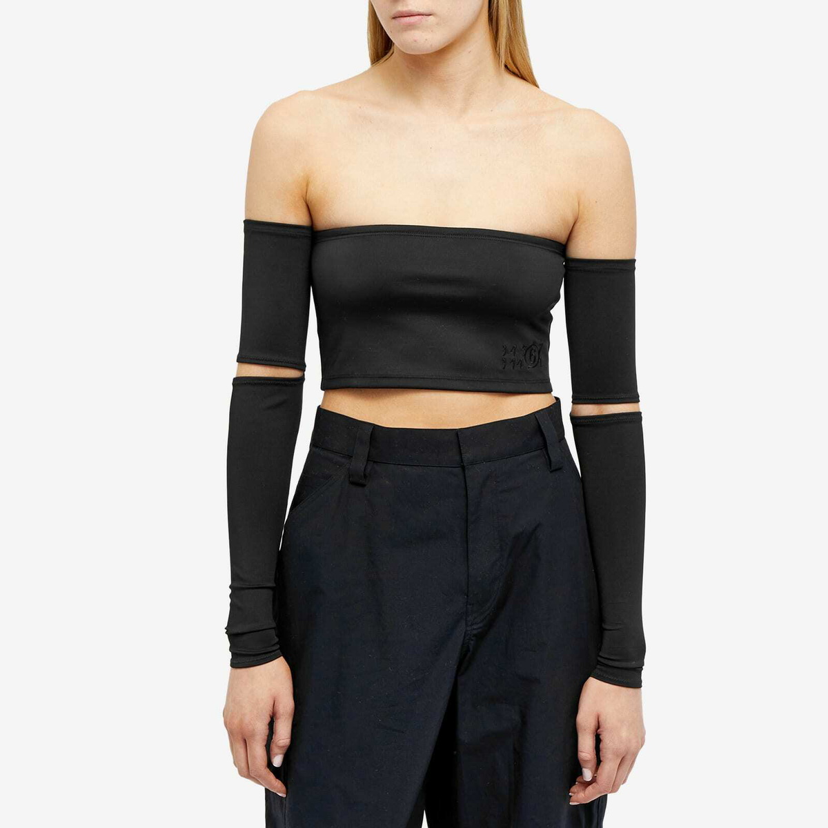 MM6 Maison Margiela Women's Cut Out Crop Top in Black MM6 Maison