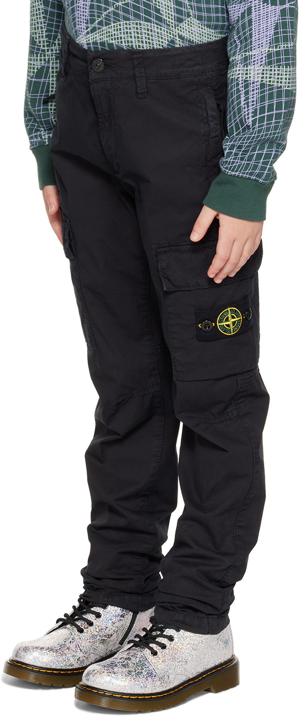 Stone Island Junior Kids Black Patch Cargo Pants