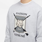 Maison Kitsuné Men's College Fox Printed Comfort Crew Sweat in Light Grey Melange