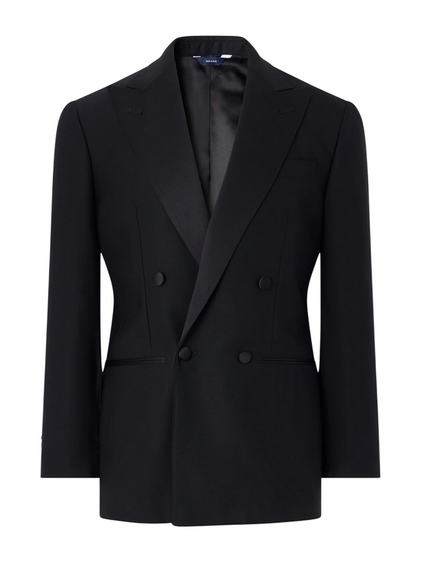 Photo: Thom Sweeney - Double-Breasted Satin-Trimmed Wool-Fresco Suit Jacket - Black