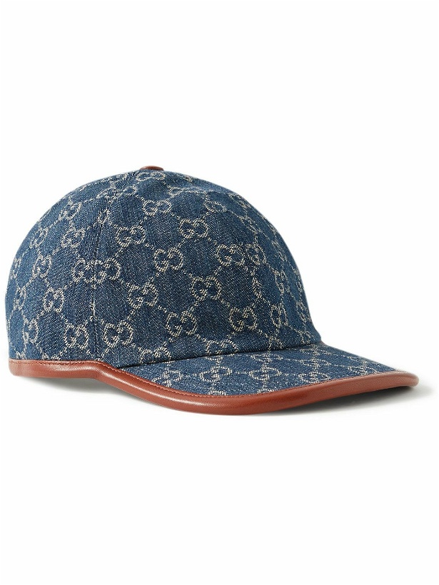 Photo: GUCCI - Leather-Trimmed Logo-Jacquard Denim Baseball Cap - Blue