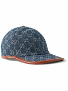 GUCCI - Leather-Trimmed Logo-Jacquard Denim Baseball Cap - Blue