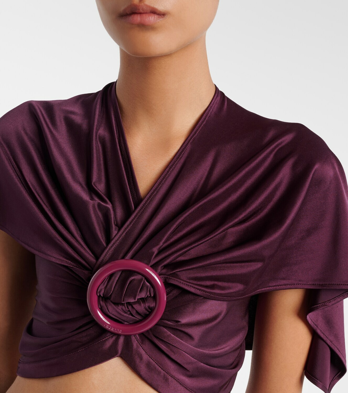 Rabanne Gathered caped satin crop top