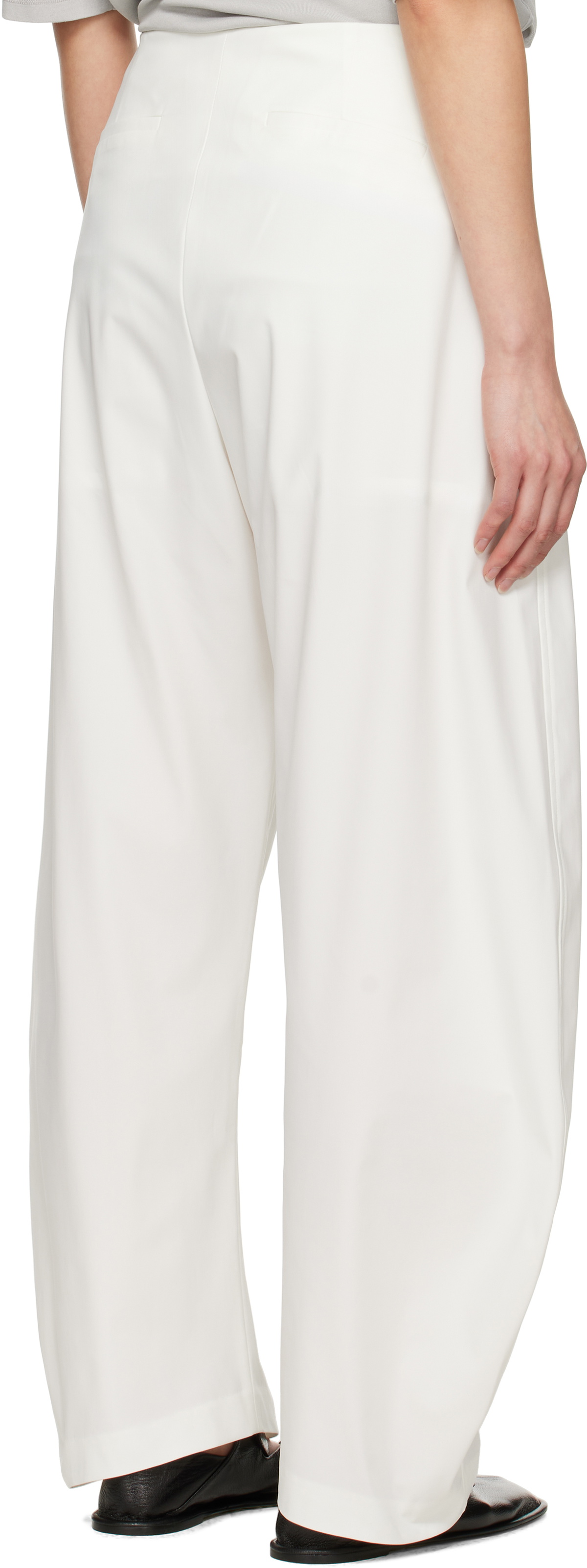 AMOMENTO White Curved Silhouette Trousers