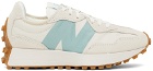 New Balance White & Blue 327 V1 Low Sneakers