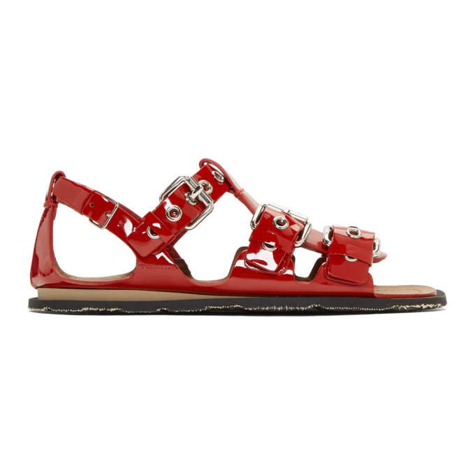 Miu Miu Red Patent Three-Buckle Sandals Miu Miu