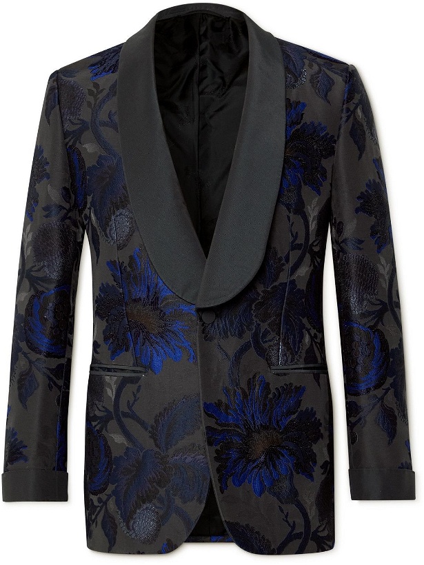 Photo: Brioni - Slim-Fit Shawl-Collar Cotton-Blend Jacquard Tuxedo Jacket - Black