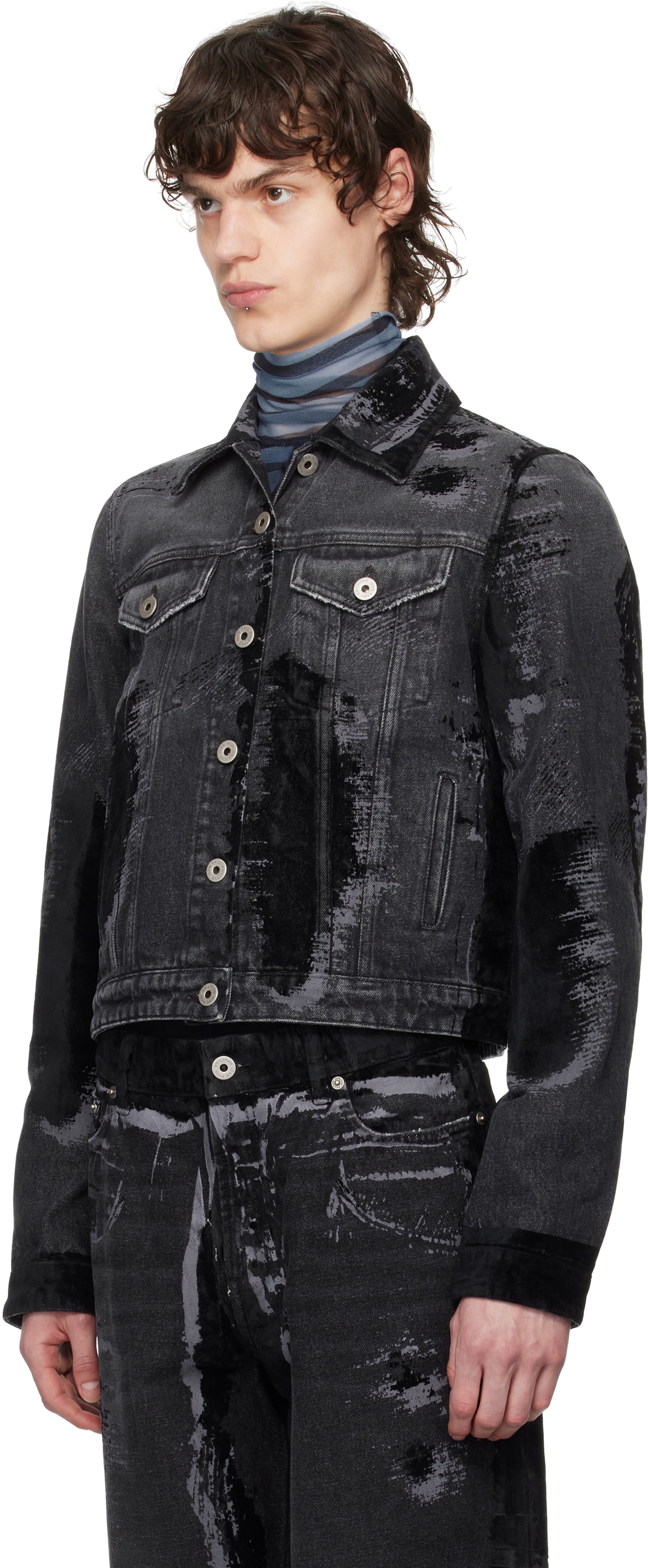Jean Paul Gaultier Black 'The Flocked' Denim Jacket