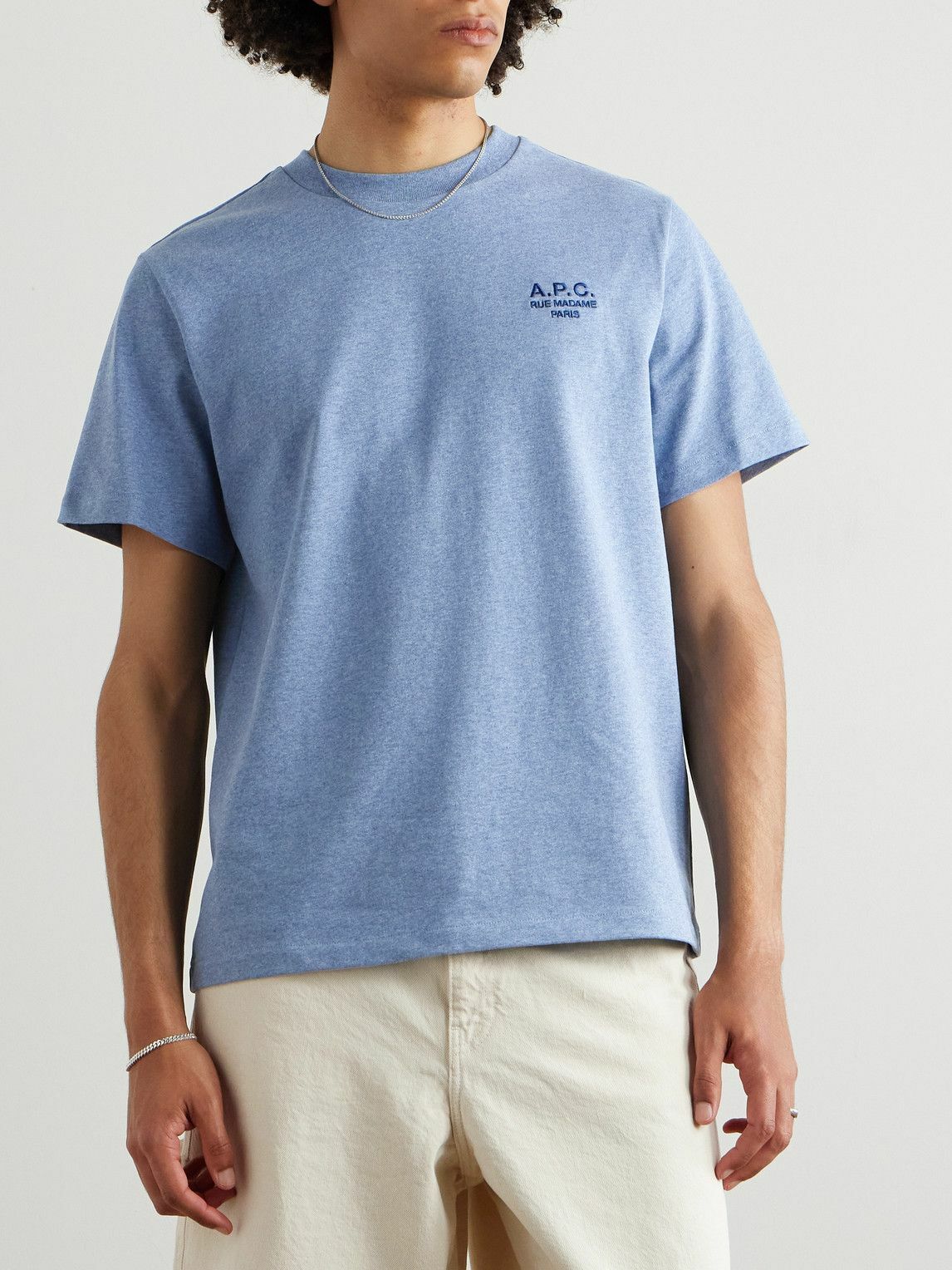 A.P.C. - Logo-Embroidered Cotton-Jersey T-Shirt - Blue