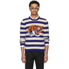 Gucci Blue and Beige Striped Loved Tiger Sweater
