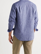 MR P. - Grandad-Collar Mélange Linen and Cotton-Blend Shirt - Blue