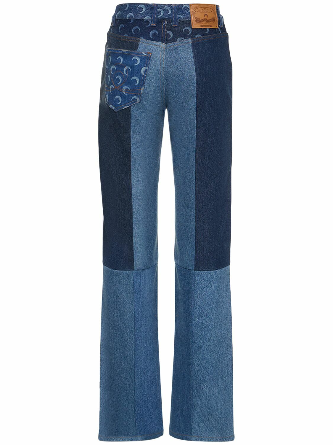 MARINE SERRE - Moon Print Patchwork Wide Denim Jeans Marine Serre