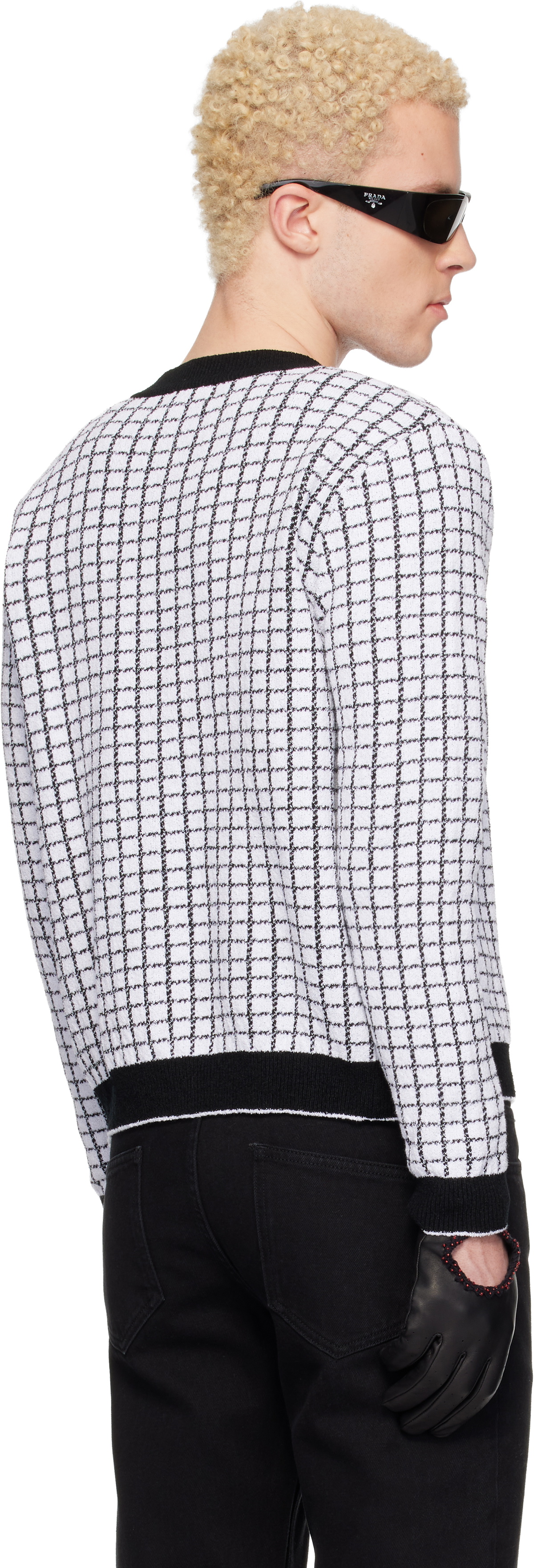 Ernest W. Baker White & Black Check Boucle Cardigan