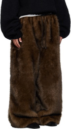LU'U DAN Brown Yeti Wide-Cut Bontan Faux-Fur Sweatpants