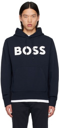 BOSS Navy Bonded Contrast Logo Hoodie