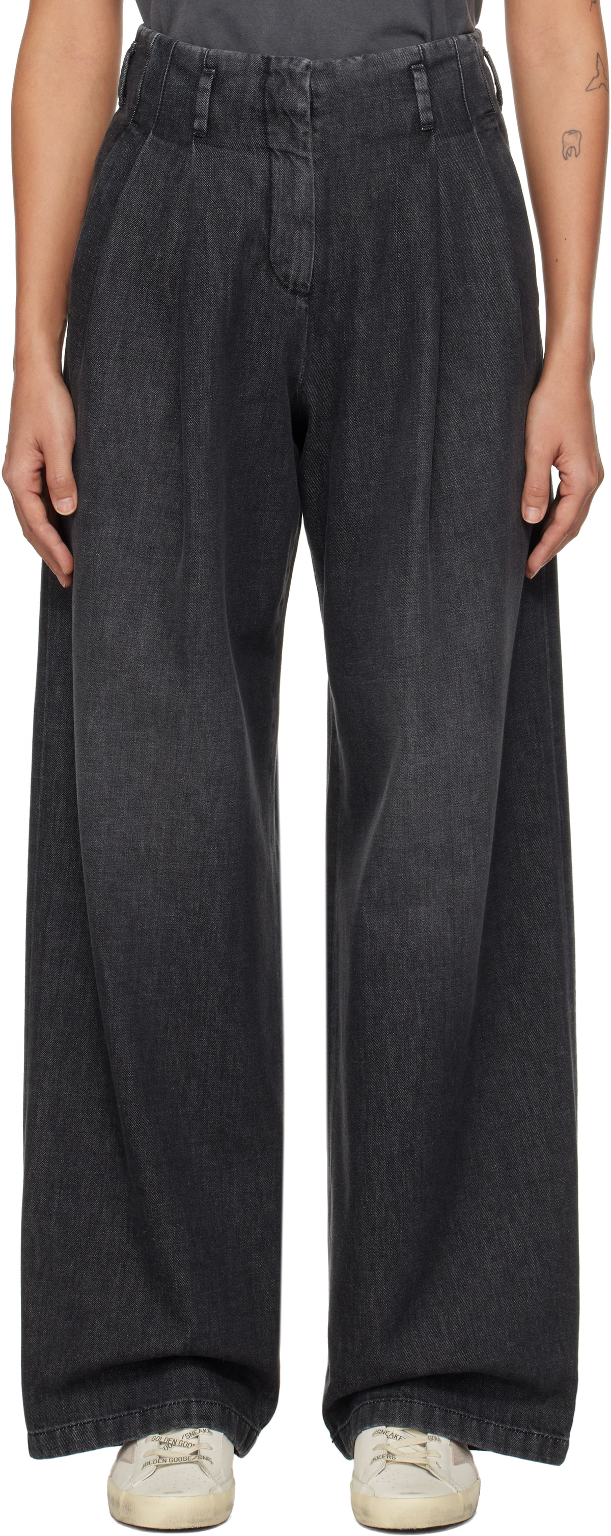 Golden Goose Gray Cotton Pleated Jeans