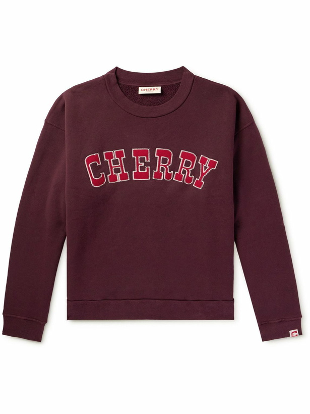 Photo: Cherry Los Angeles - Vintage Athletic Logo-Appliquéd Garment-Dyed Cotton-Jersey Sweatshirt - Burgundy