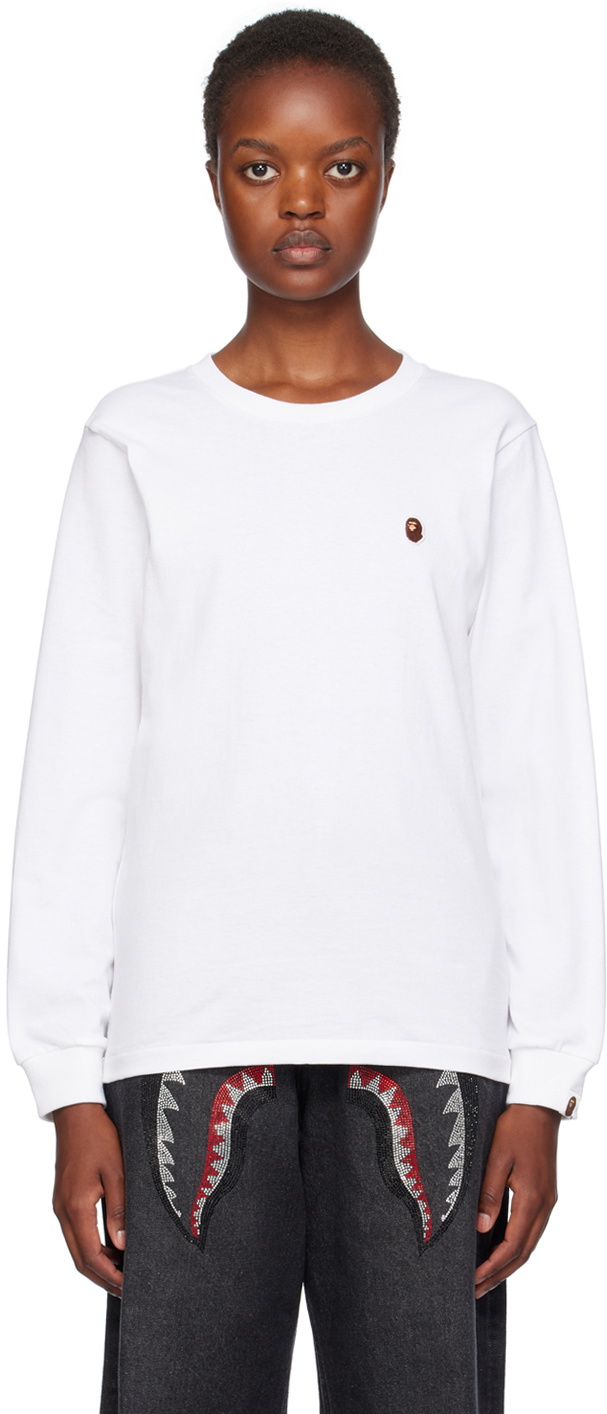 BAPE White 'Ape Head' One Point Long Sleeve T-Shirt A Bathing Ape