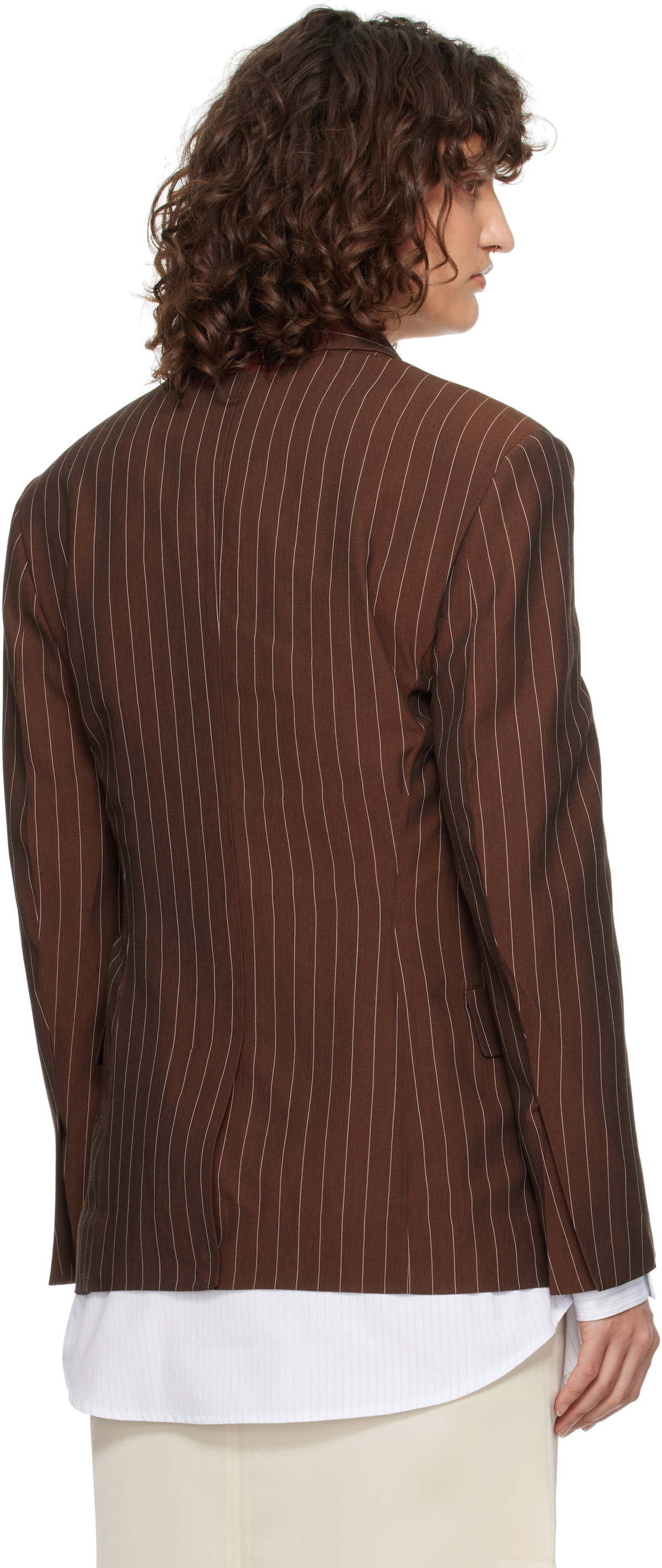 RECTO Brown Classic Collar Pin Stripe Single Jacket