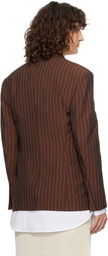 RECTO Brown Classic Collar Pin Stripe Single Jacket