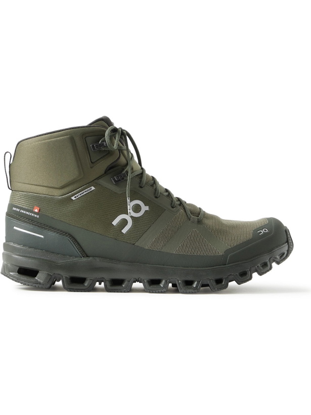 Photo: ON - Cloudrock Waterproof Rubber-Trimmed Mesh Boots - Green