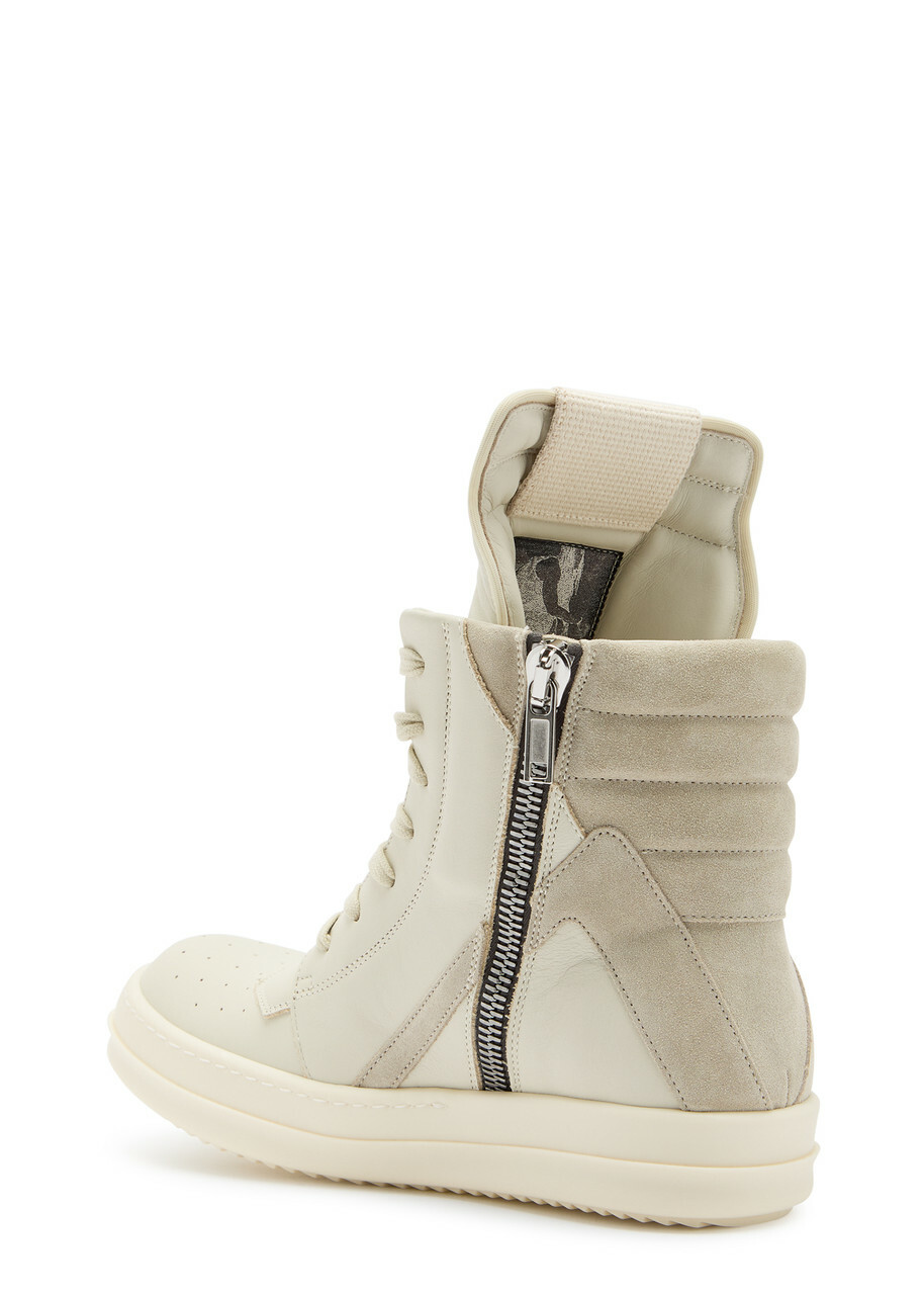 Rick Owens Geobasket Panelled Leather Sneakers White