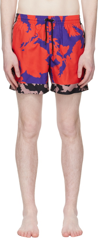 Photo: Dries Van Noten Red & Purple Printed Swim Shorts