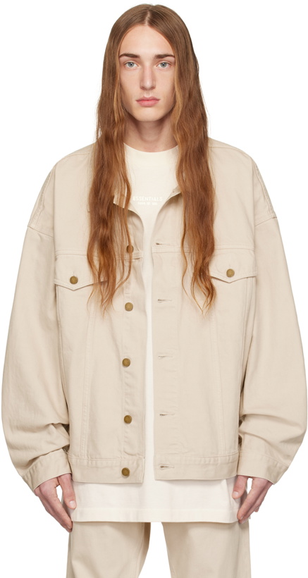 Photo: Fear of God ESSENTIALS Taupe Patch Denim Jacket