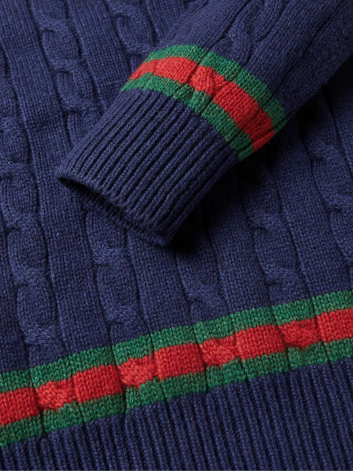 GUCCI - Stripe-Trimmed Cable-Knit Cashmere and Wool-Blend Sweater