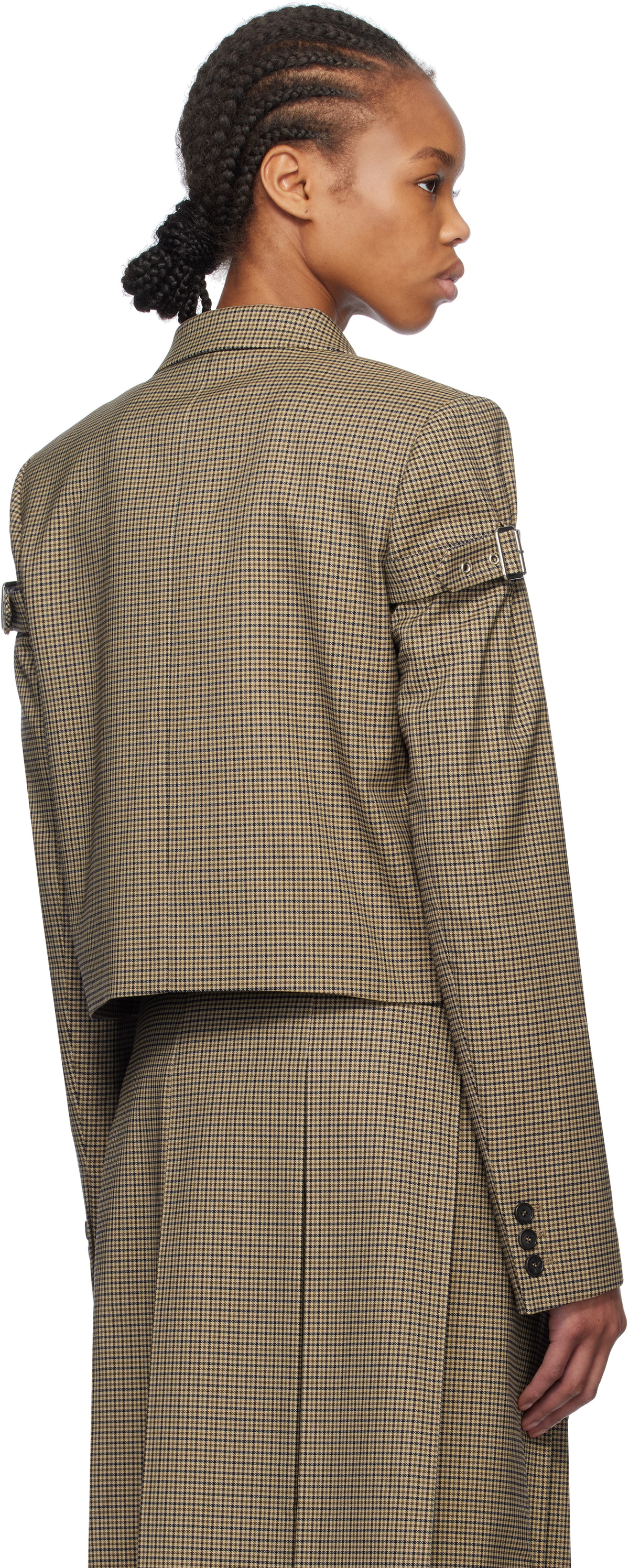 We11done Beige Checkered Belted Blazer