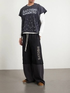 Satoshi Nakamoto - Wide-Leg Logo-Embellished Cotton-Jersey and Waffle-Knit Sweatpants - Black