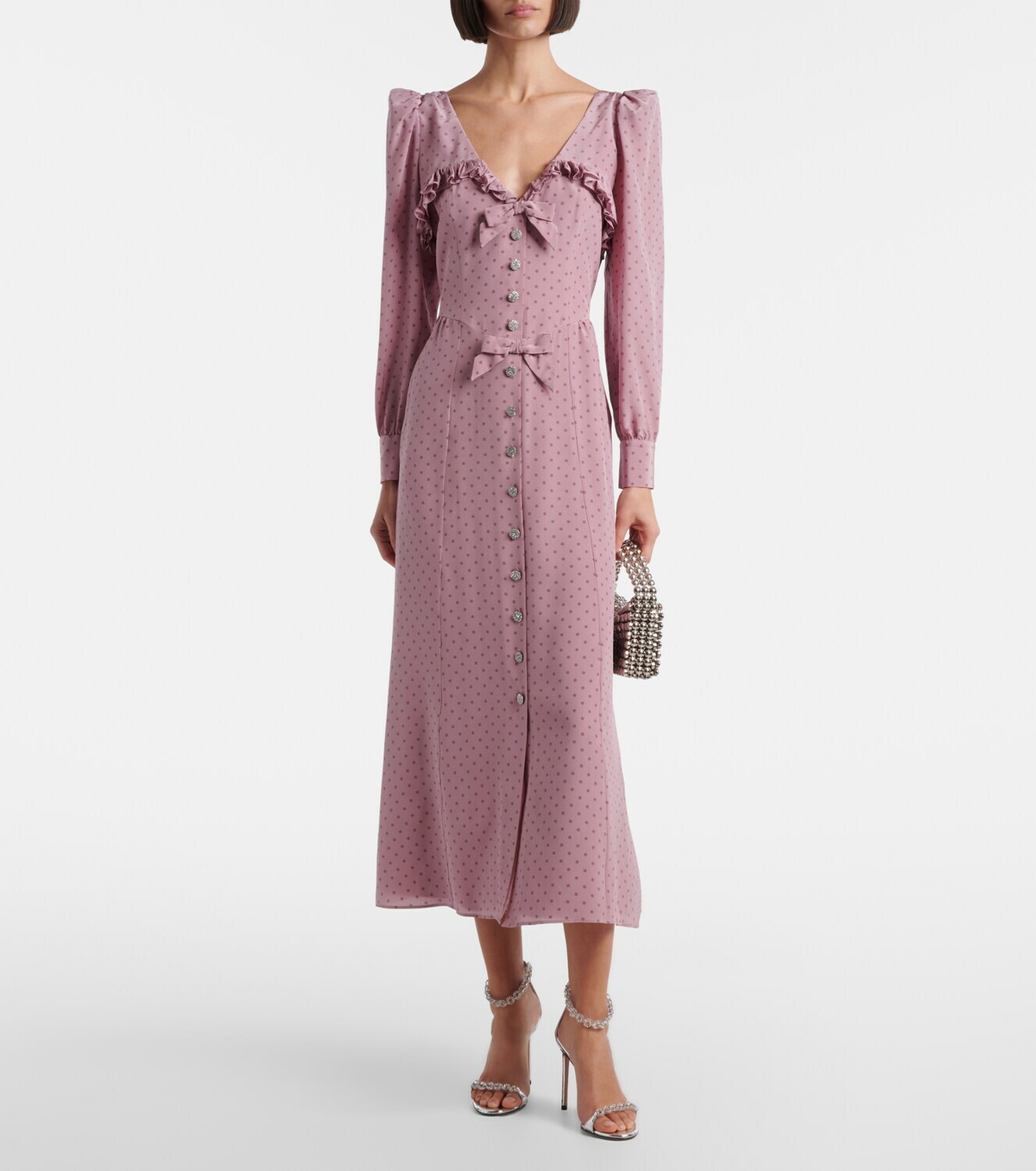 Alessandra Rich Polka-dot ruffled silk midi dress