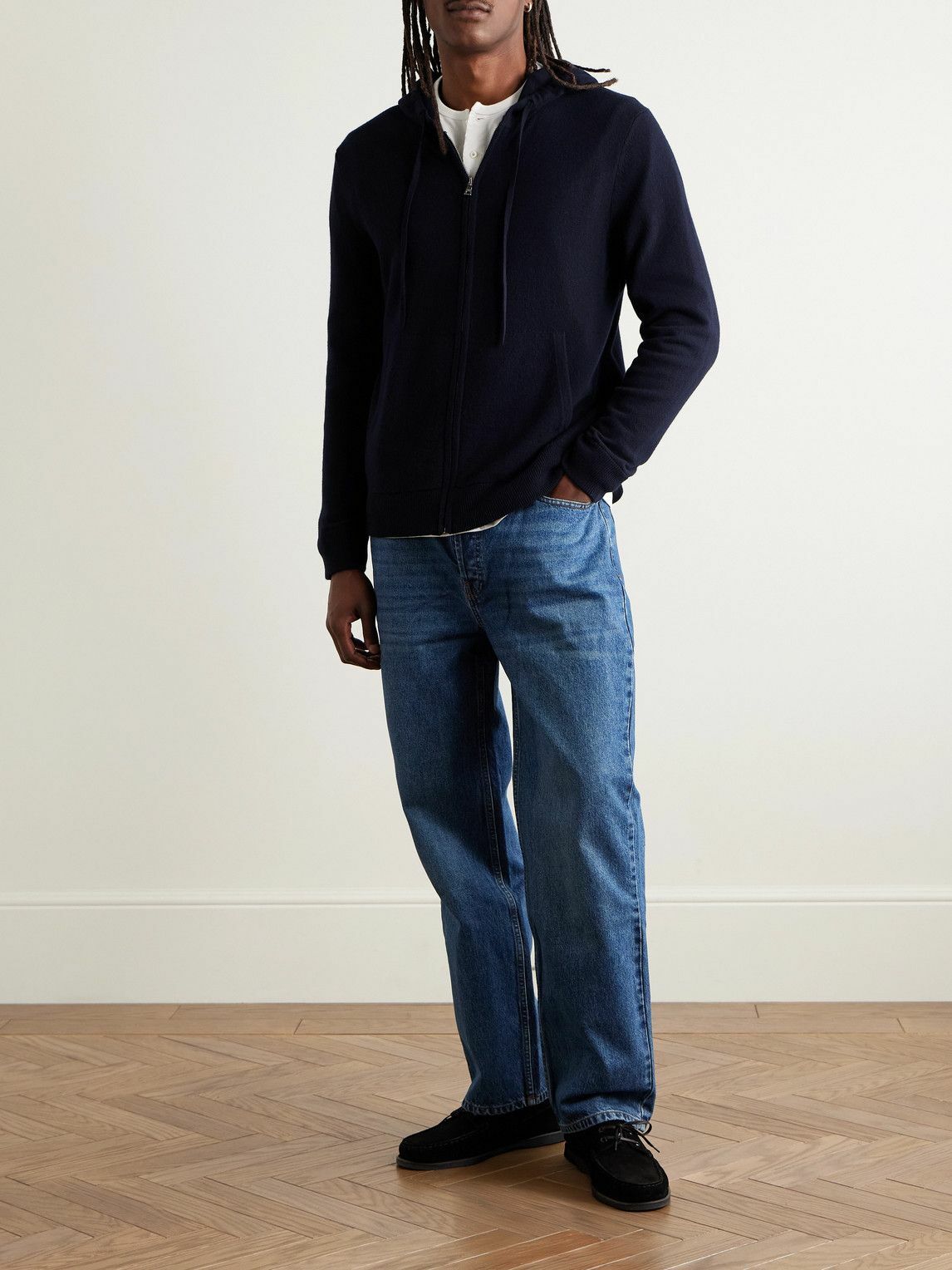 Mr P. - Mitchell Slim-Fit Merino Wool and Cashmere-Blend Zip-Up Hoodie - Blue