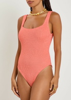 Hunza G Square-neck Crinkle Swimsuit - Coral - One Size