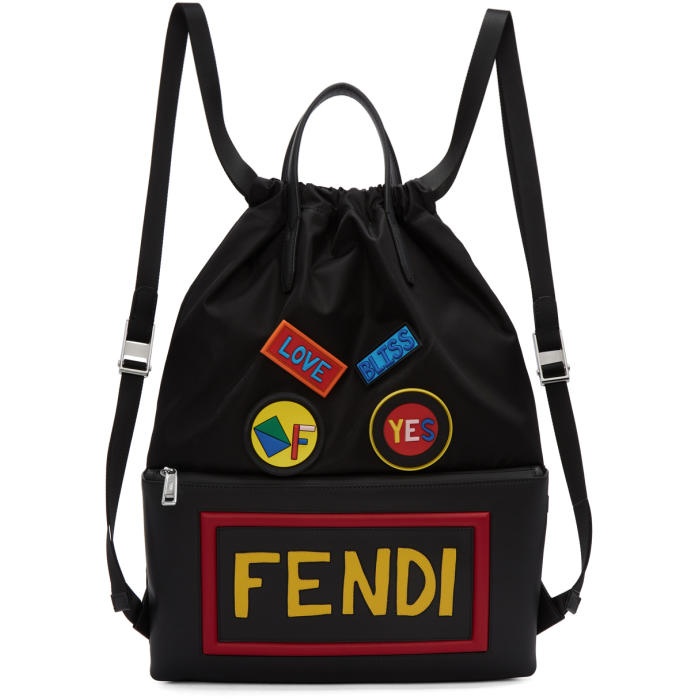 Photo: Fendi Black Nylon Logo Drawstring Backpack