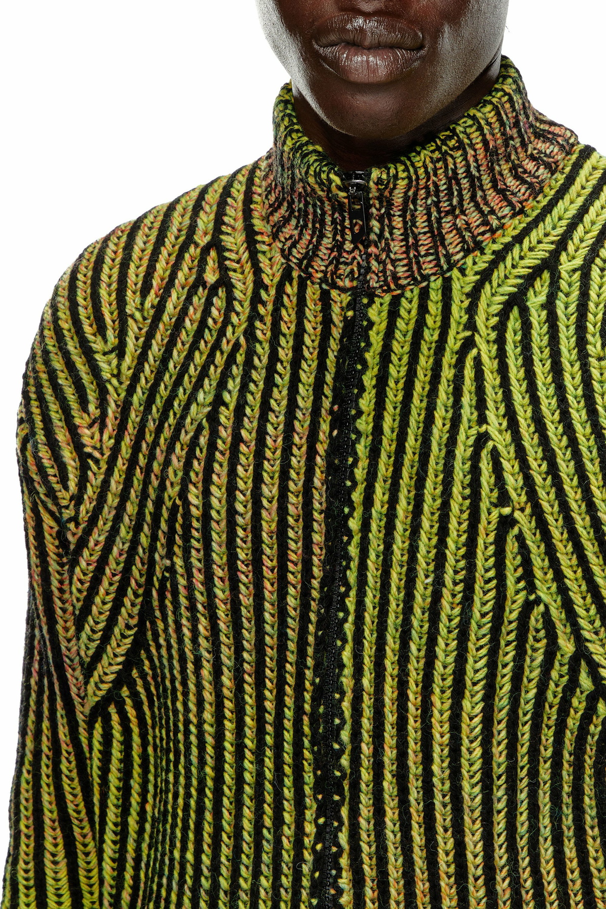 Diesel Striped ribbed zip-up cardigan - Knitwear Mens in Green Diesel